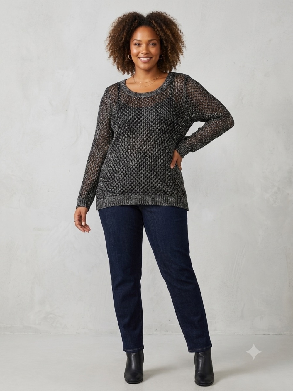 Open-Knit Black Metallic Sweater